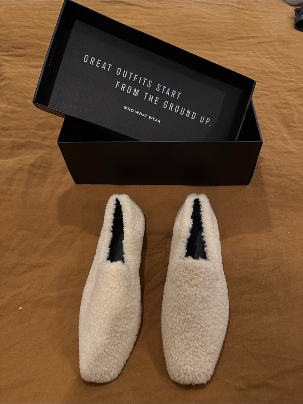 Who What Wear Cream Faux-Shearling Slip-On Loafers for Men